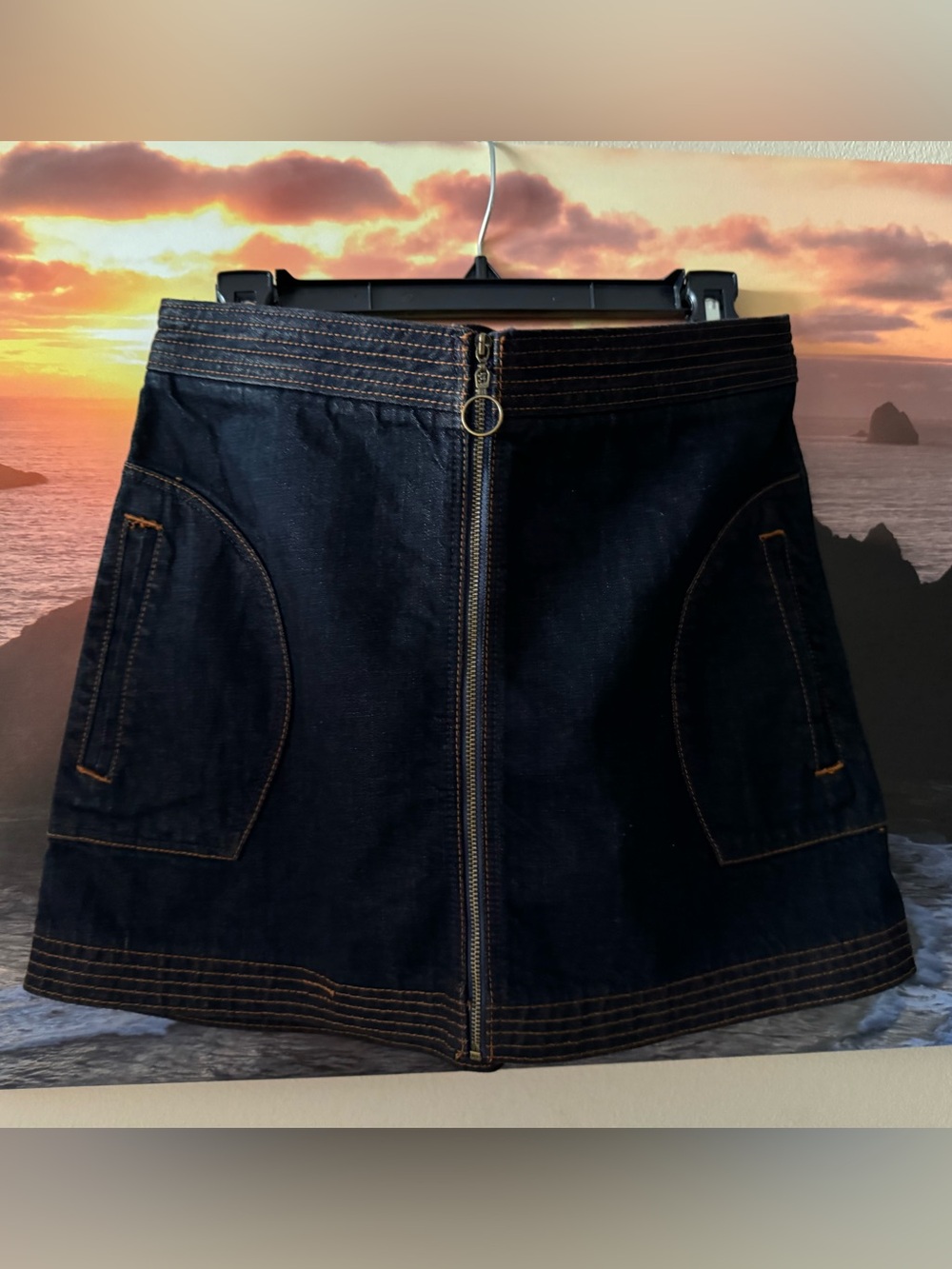 Abercrombie&Fitch Dark Blue Denim Zip-Front Contrast Stitching Mini Skirt/4/ NWT